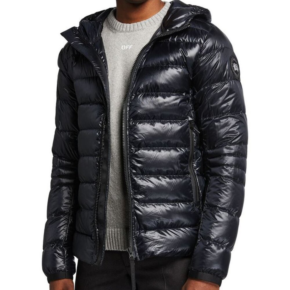 Canada Goose Men's Shiny Navy Puffer Jacket with Hood
